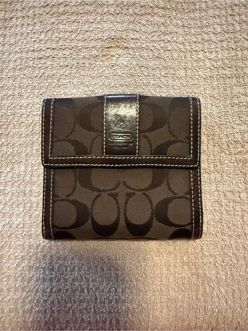 Coach Brown Signature Canvas Compact Wallet